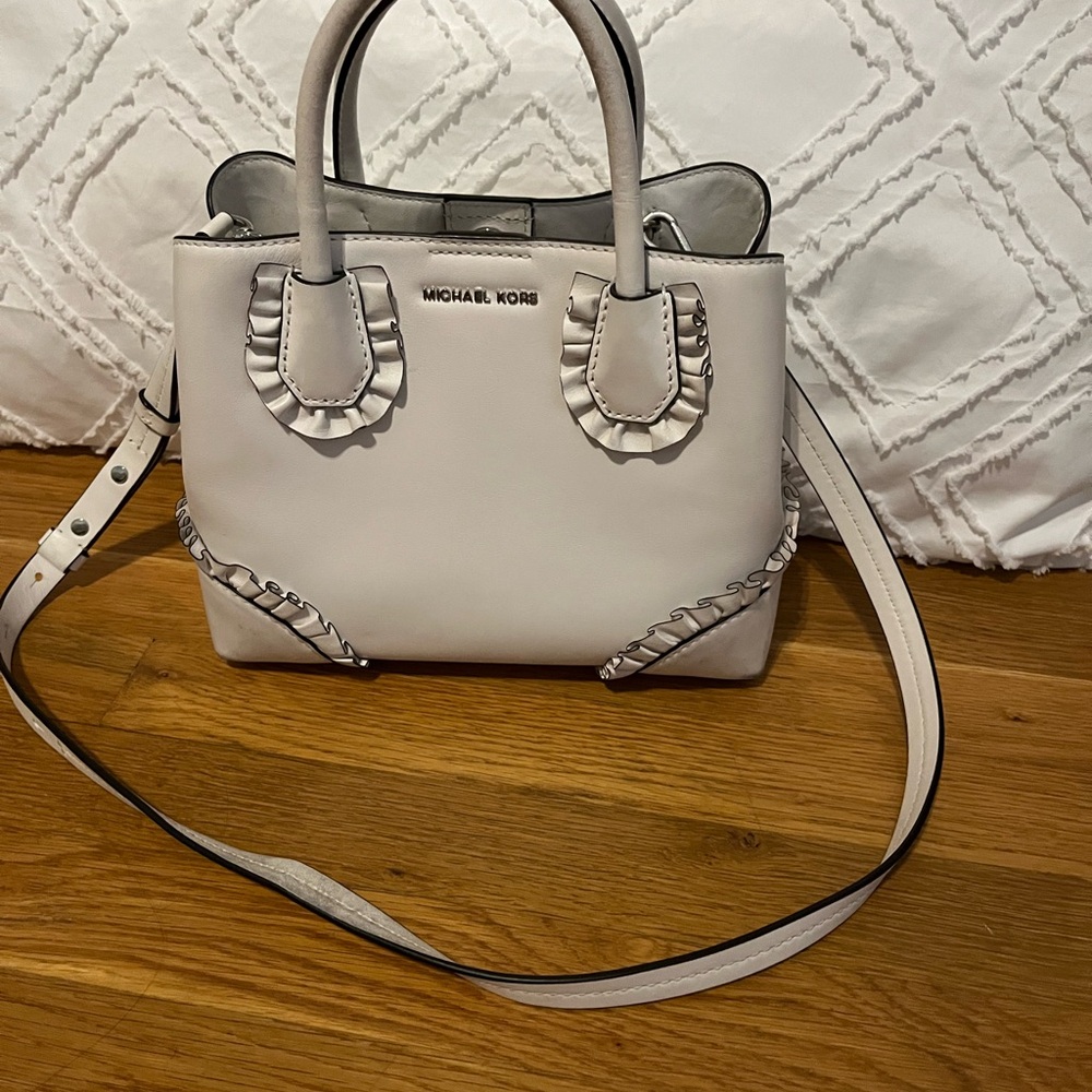Michael Kors Cream Satchel with Ruffle Detail